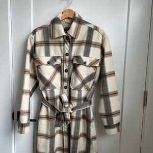 Frank & Oak Plaid Belted Shirt Jacket